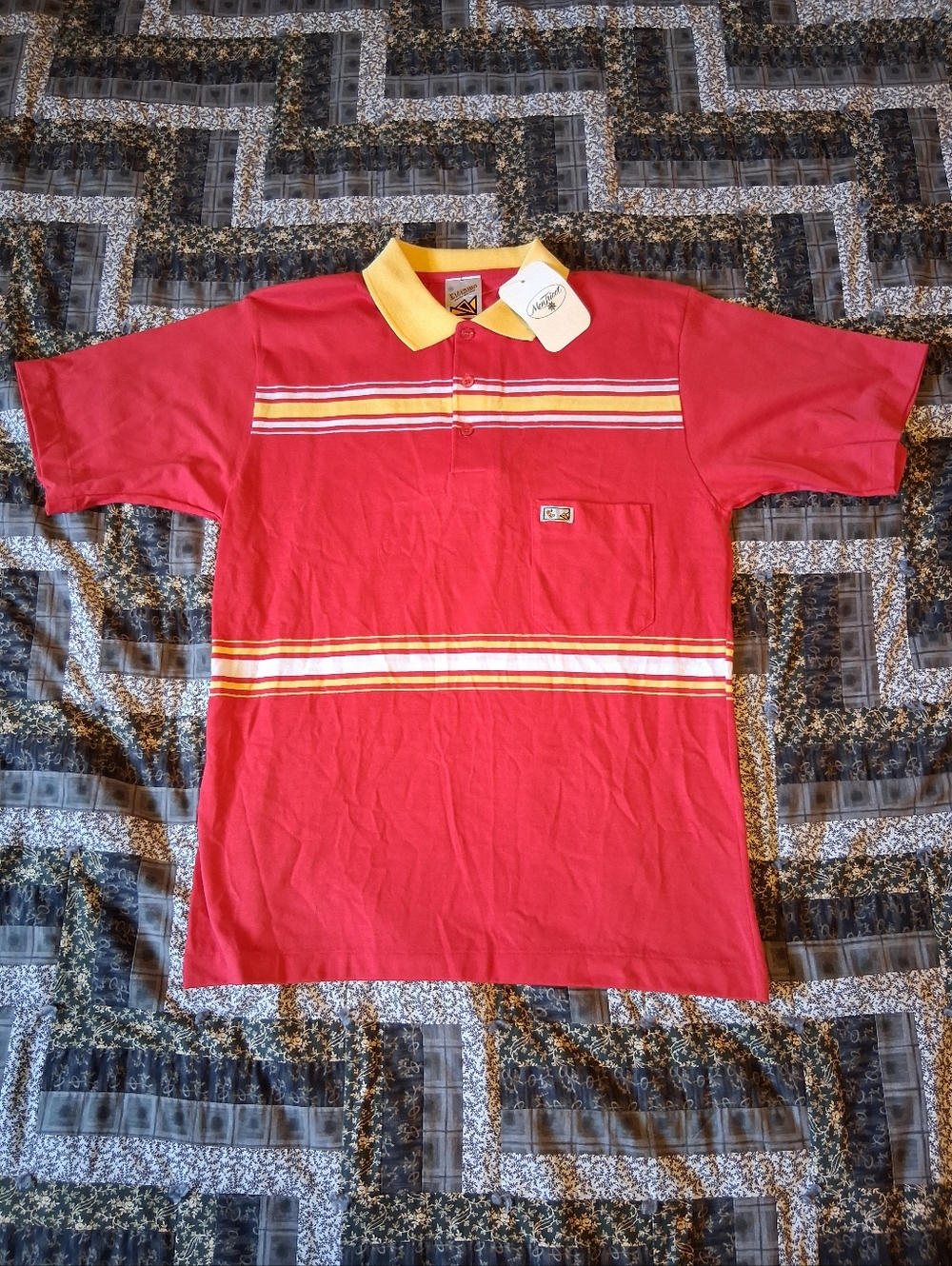 VTG 1980s Evasion Striped Red & Yellow Short Sleeve Polo Shirt Adult Medium